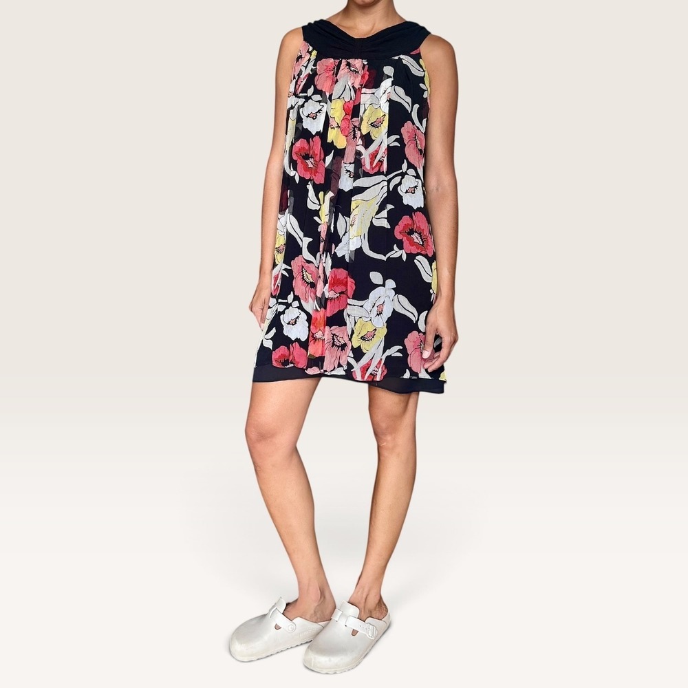 Alfani Silk Sleeveless Floral Print Mini Shift Dress Size 4 Petite Boho
